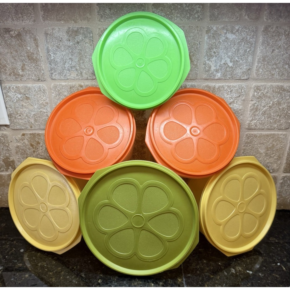 VTG Rubbermaid Daisy Flower Power Storage Nesting Bowls Set of 6 Lids Containers